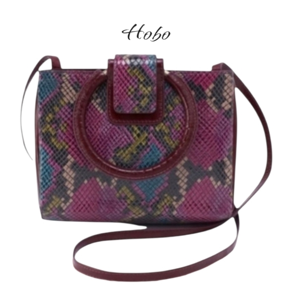 HOBO Handbags - HOBO Heidi Small Crossbody Bag Mosaic Snake Burgundy Purple Leather 